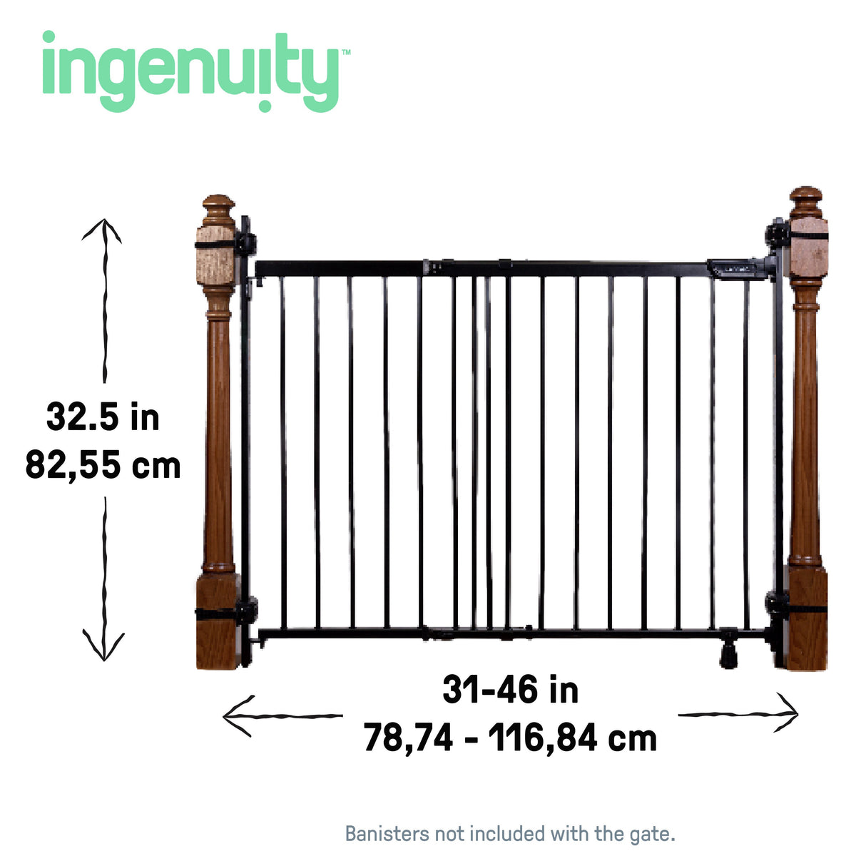 The Stairway+ 46W Series Pet and Baby Gate, Openings 31-46 Wide, 32.5 Tall - Black