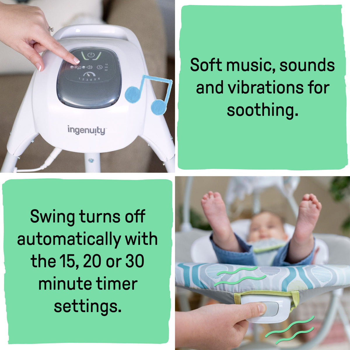 Ingenuity SimpleComfort Multi-Direction Compact Vibrating Baby Swing, Everston