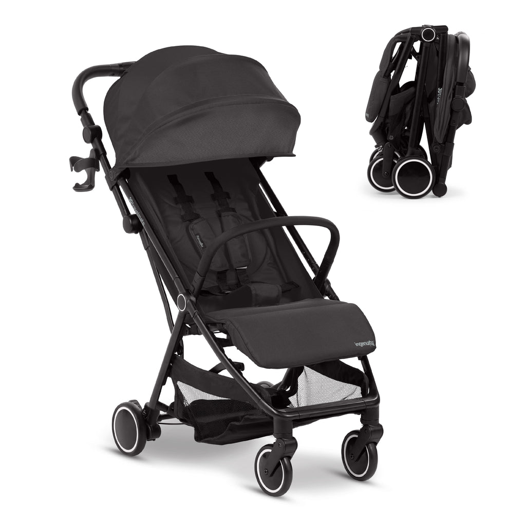 Ingenuity 3D Travelmate Pro Travel Stroller with Fold-Away Ride-On Board, Car Seat Compatible - Black