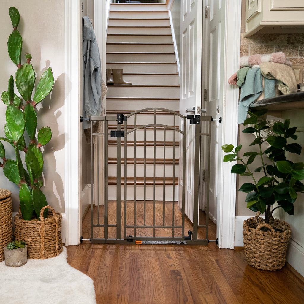 Ingenuity Decorative Extra Tall Baby Gate & Dog Gate, 28.5-48 Wide, 36 Tall, Hardware or Pressure Mounted, Install on Top or Bottom of Stairs, Banister, or Doorway - Bronze