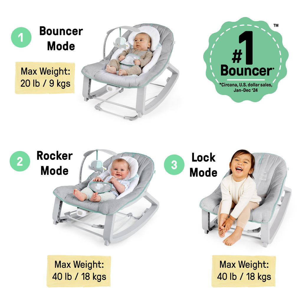 Ingenuity Keep Cozy 3-in-1 Grow with Me Baby Bouncer, Rocker & Toddler Seat, Weaver