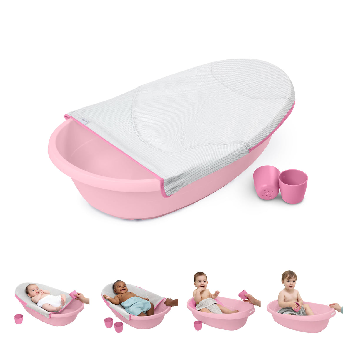 Ingenuity Room to Soak 4-in-1 Baby Tub, 4 Stages of Use, OM+ - Pink