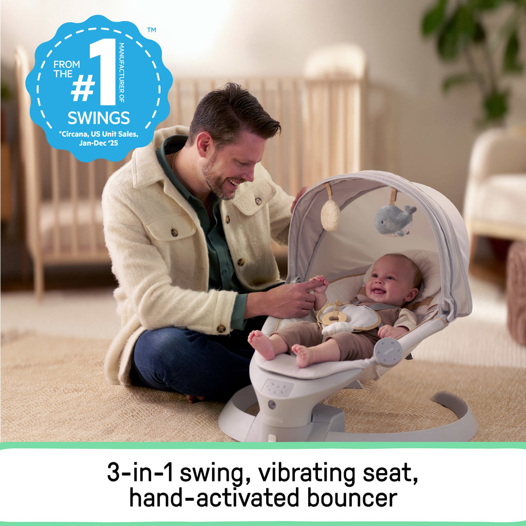 Ingenuity Inlighten Bounce & Sway Swing with Bluetooth & Canopy, 3-in-1 Seat, Ages 0+  Pebble Shore
