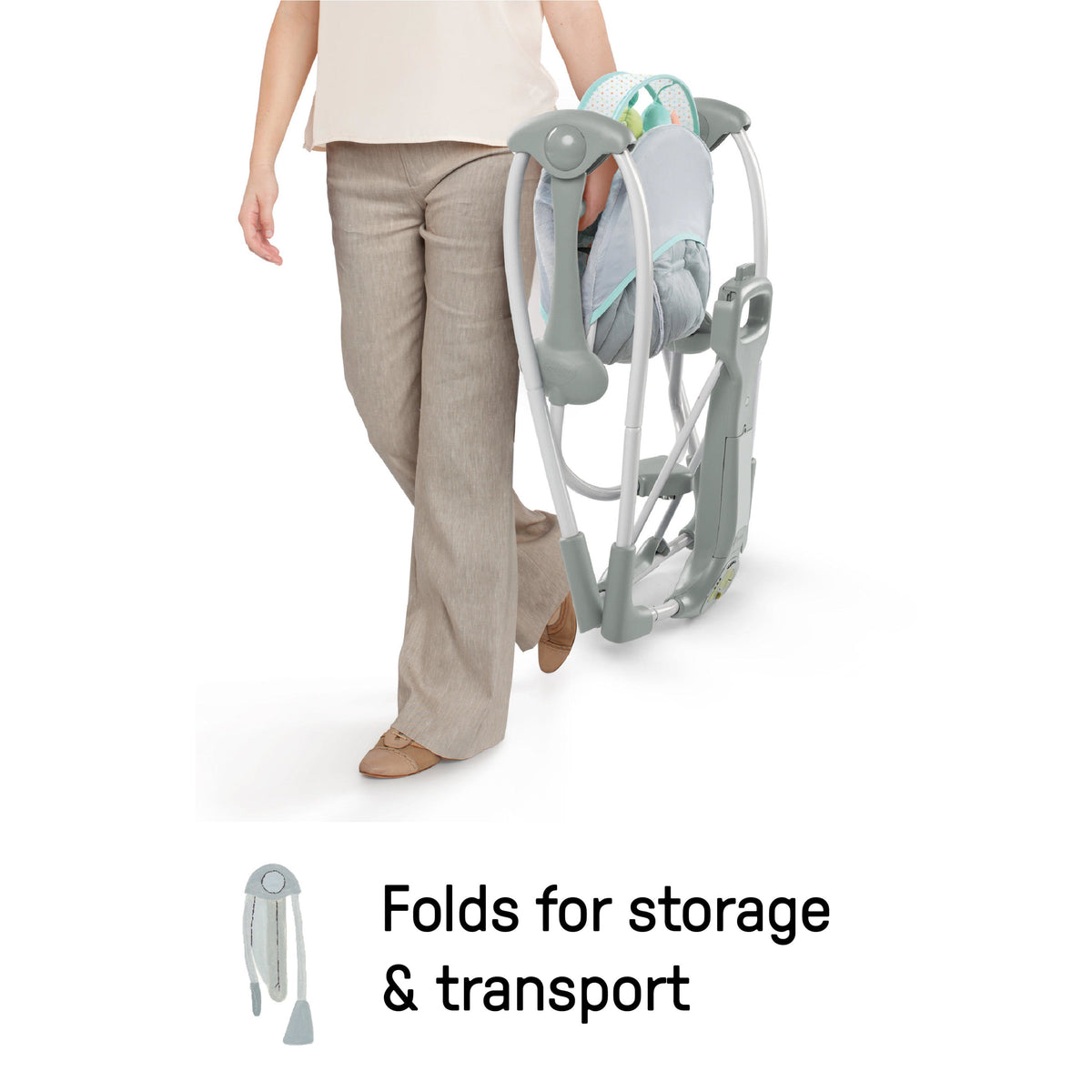 Ingenuity Swing 'n Go Portable 5-Speed Baby Swing with Nature Sounds - Hugs & Hoots