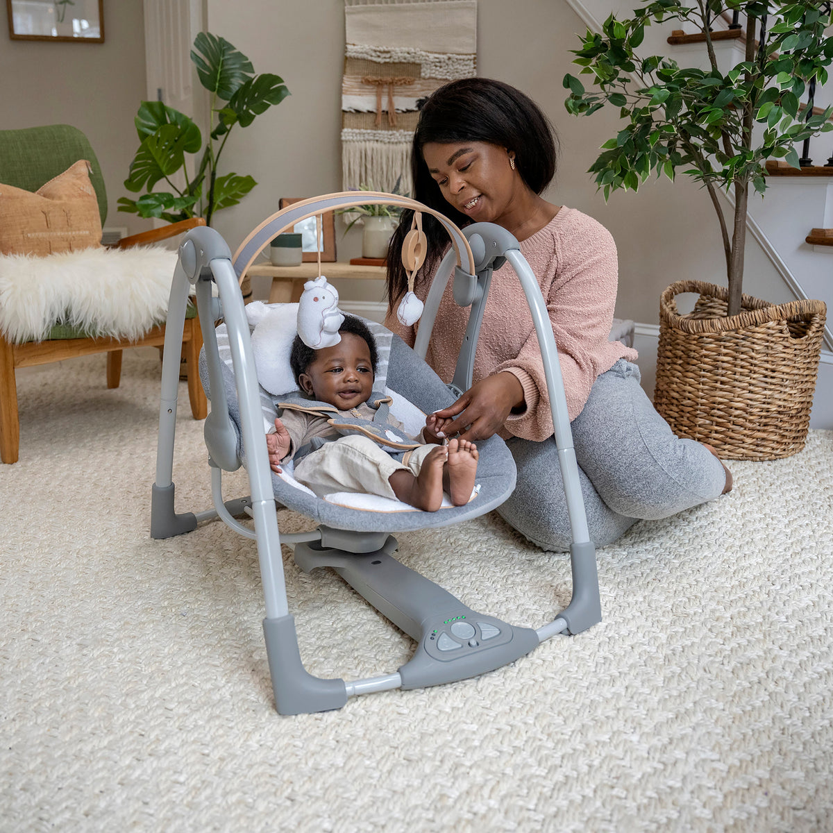 Ingenuity Boutique Collection Deluxe Swing 'n Go Portable Baby Swing, Bella Teddy