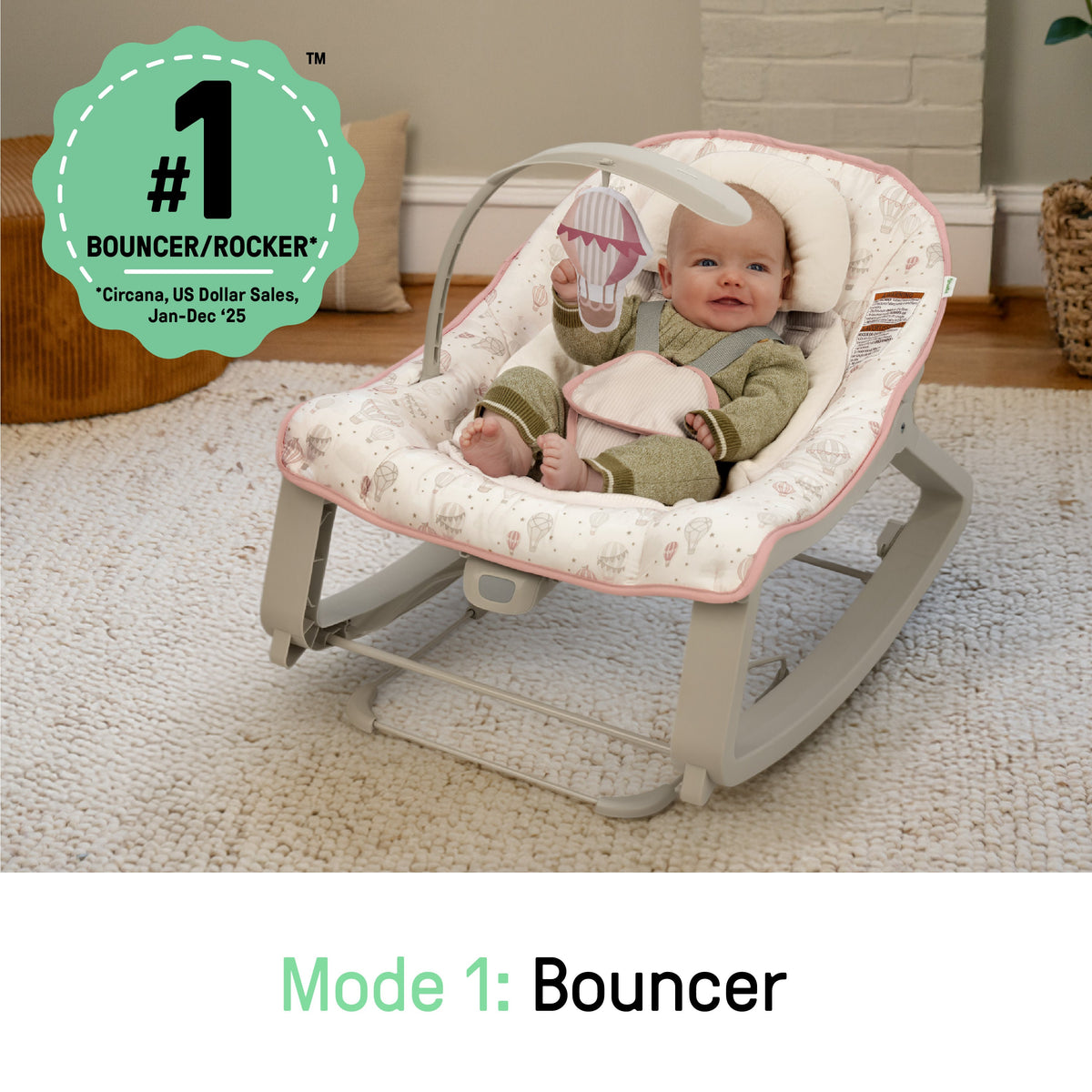 Ingenuity Keep Cozy 3-in-1 Vibrating Infant & Toddler Baby Bouncer and Rocker Chair, Skye