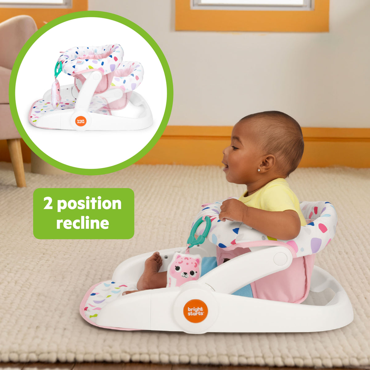 Bright Starts Learn-to-Sit 2-Position Baby Floor Seat with Toys, Unisex, 4-12 Months
