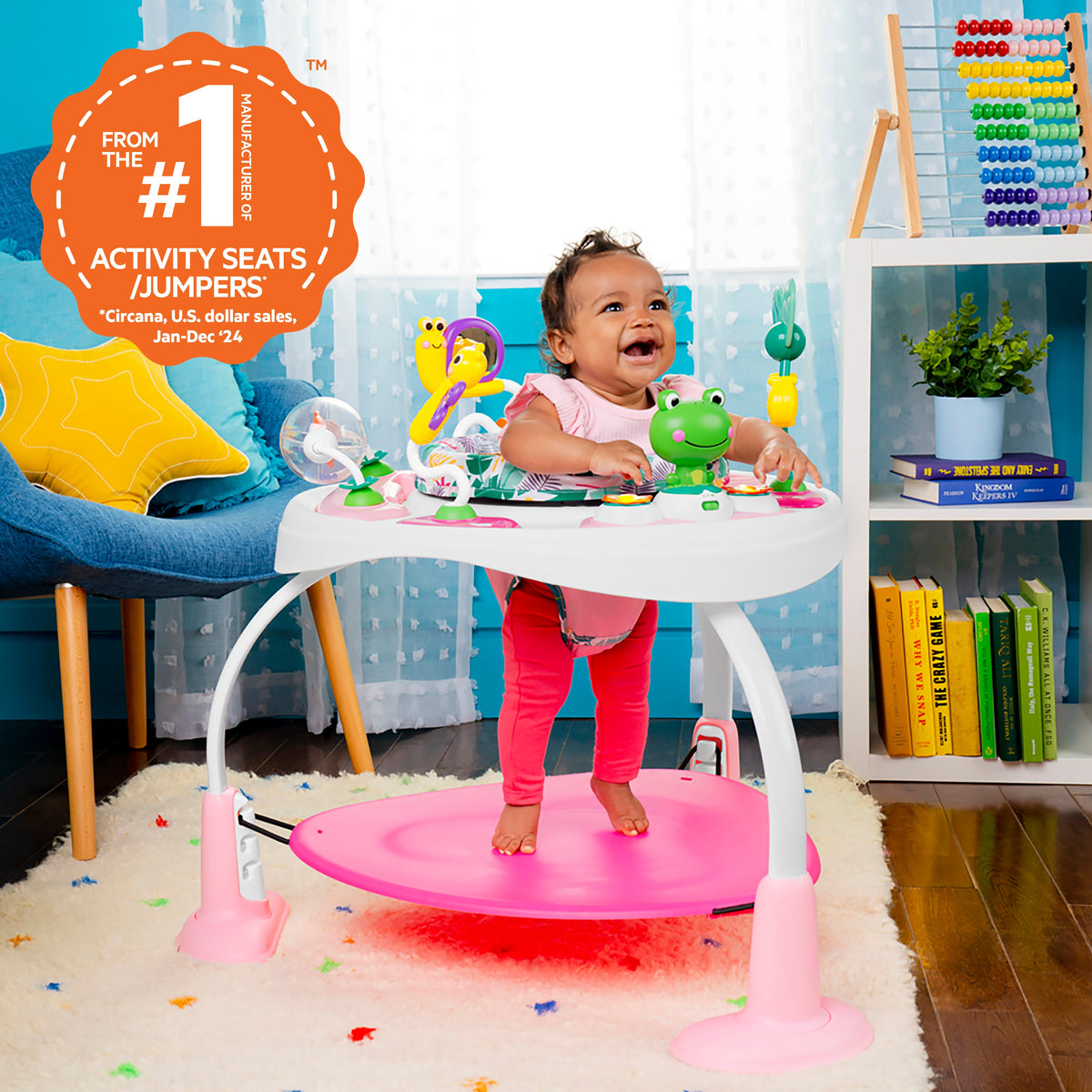 Bright Starts Bounce Bounce Baby 2-in-1 Activity Center Jumper & Table, Playful Palms