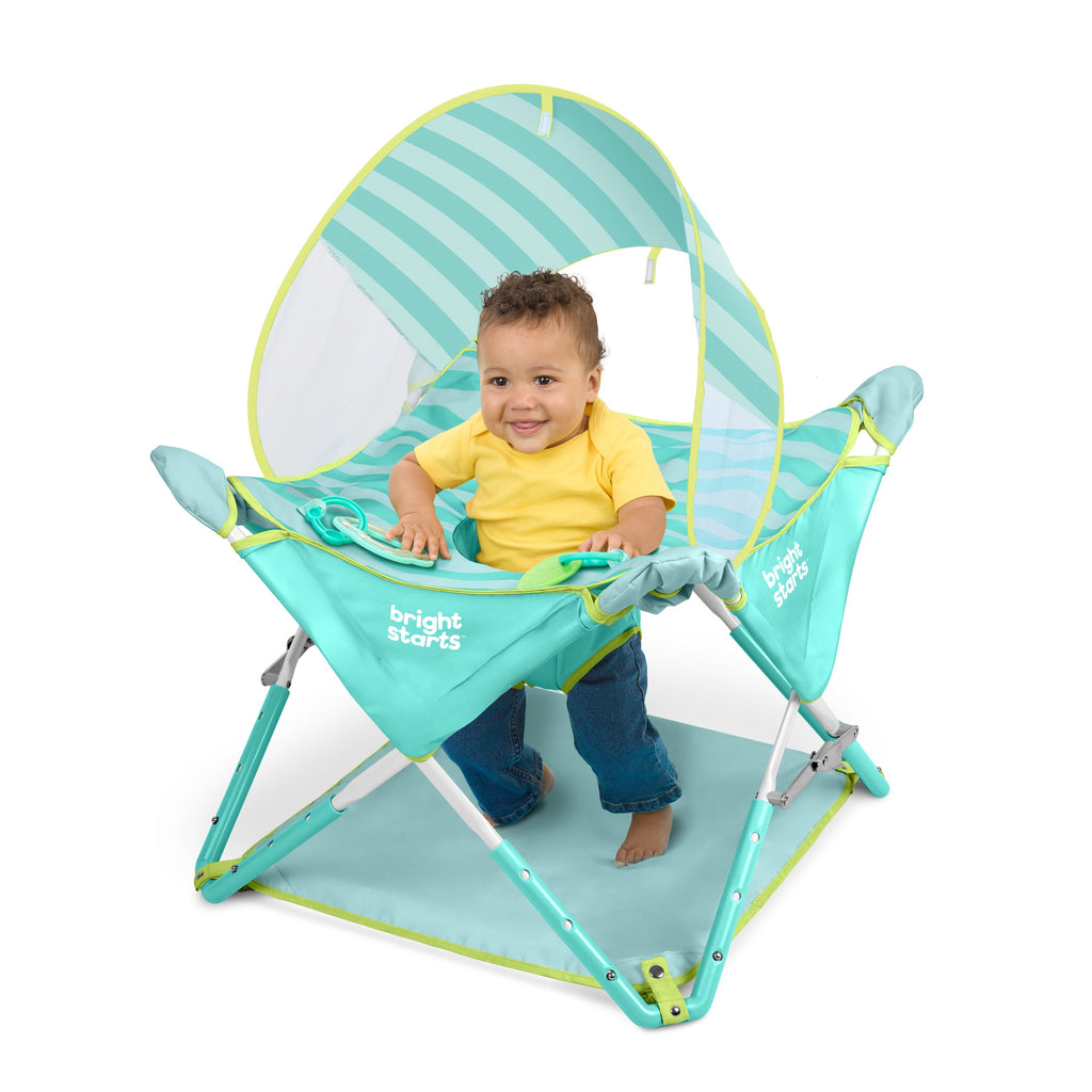 Bright Starts Pop 'N Jump Indoor Outdoor Portable Baby Activity Center - Sky Stripes Blue