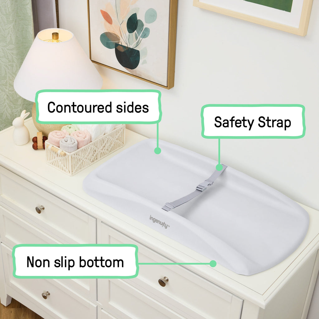 Ingenuity Comfy Clean Changing Pad with Safety Strap and Quick-Release Buckle - Grey