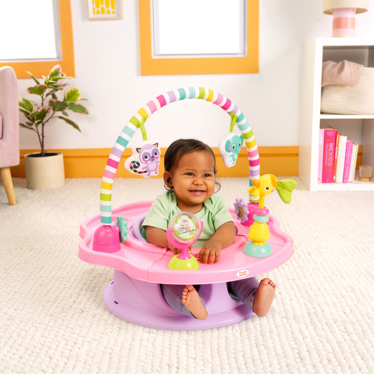 Bright Starts SuperSeat 3-in-1 Seat with Snacking Tray, Pink Paradise, 6 Months+