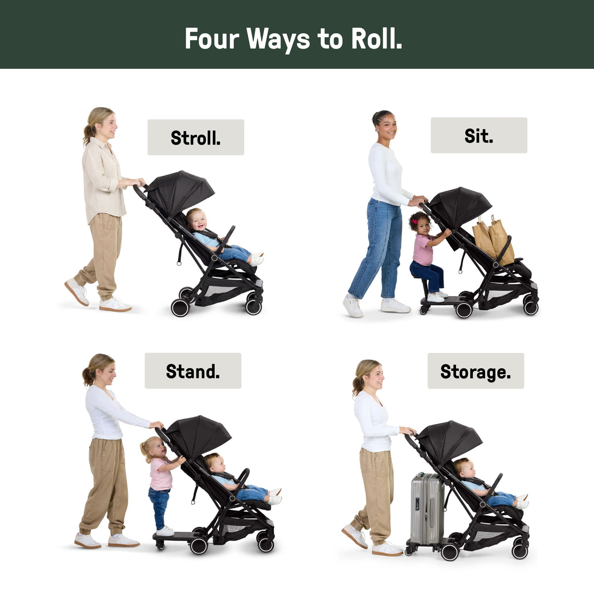 Ingenuity 3D Travelmate Pro Travel Stroller with Fold-Away Ride-On Board, Car Seat Compatible - Black