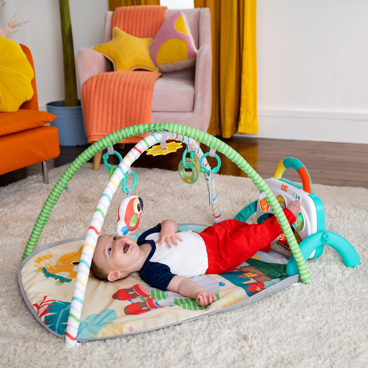 Bright Starts 4-in-1 Groovin Kicks Piano & Drum Baby Play Gym, Tropical Safari