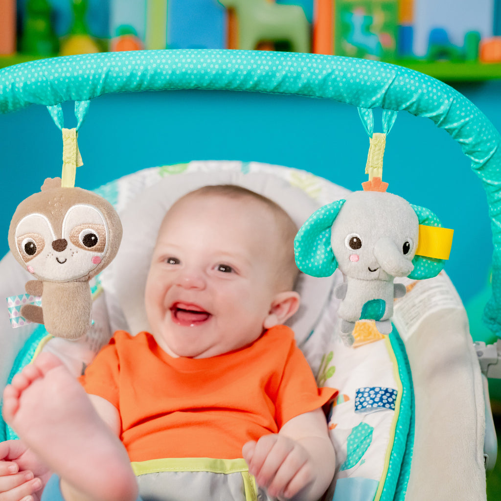 Bright Starts Jungle Vines Comfy Baby Bouncer with Vibrating Infant Seat & Taggies