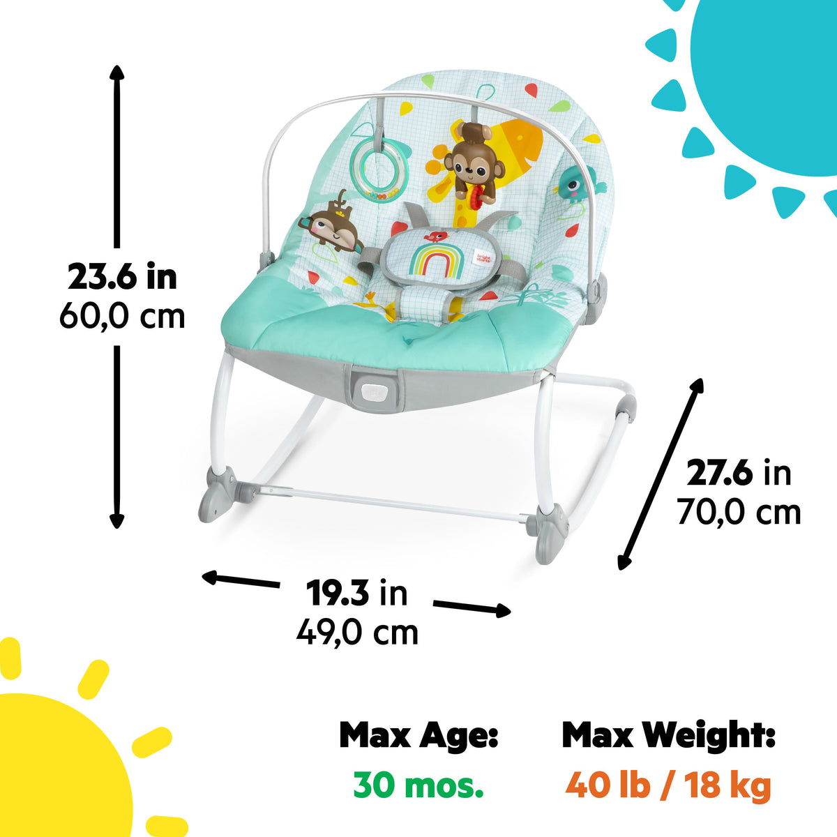 Bright Starts Wild Vibes Infant to Toddler Rocker with Vibrations