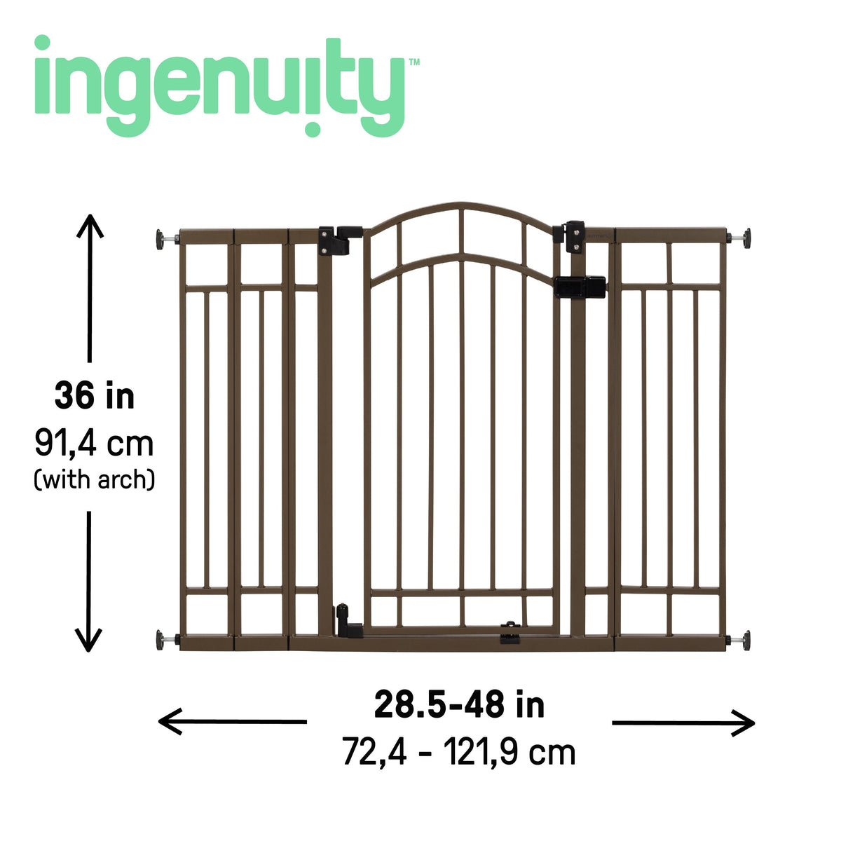 Ingenuity Decorative Extra Tall Baby Gate & Dog Gate, 28.5-48 Wide, 36 Tall, Hardware or Pressure Mounted, Install on Top or Bottom of Stairs, Banister, or Doorway - Bronze