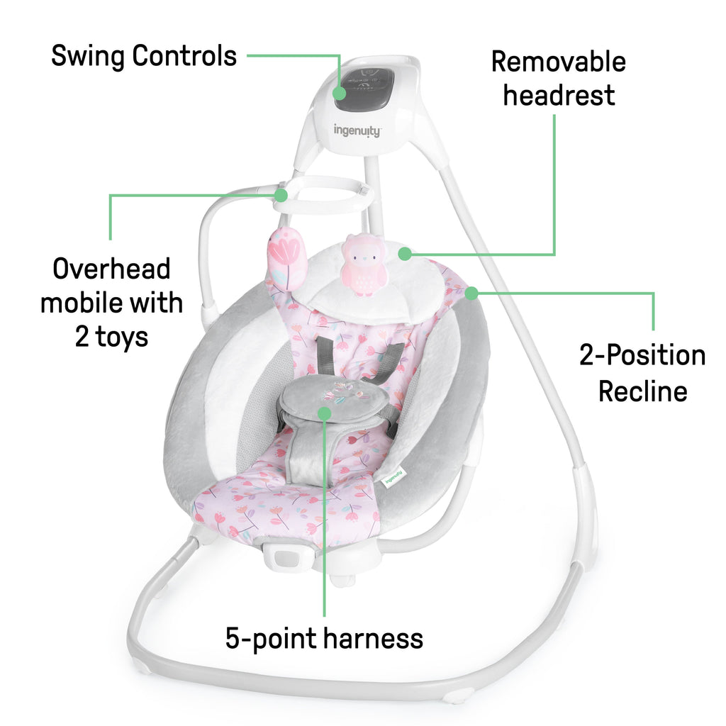 Ingenuity SimpleComfort Multi-Direction Compact Vibrating Baby Swing, Cassidy