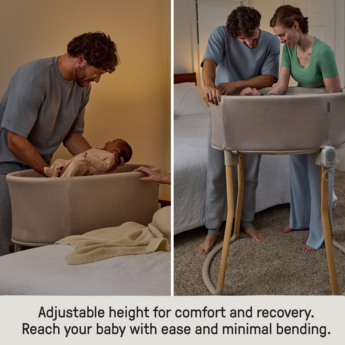 Ingenuity Right Height Adjustable Bassinet for Postpartum Recovery  4 Height Levels, Soothing Vibration, Light & Sound - Sand