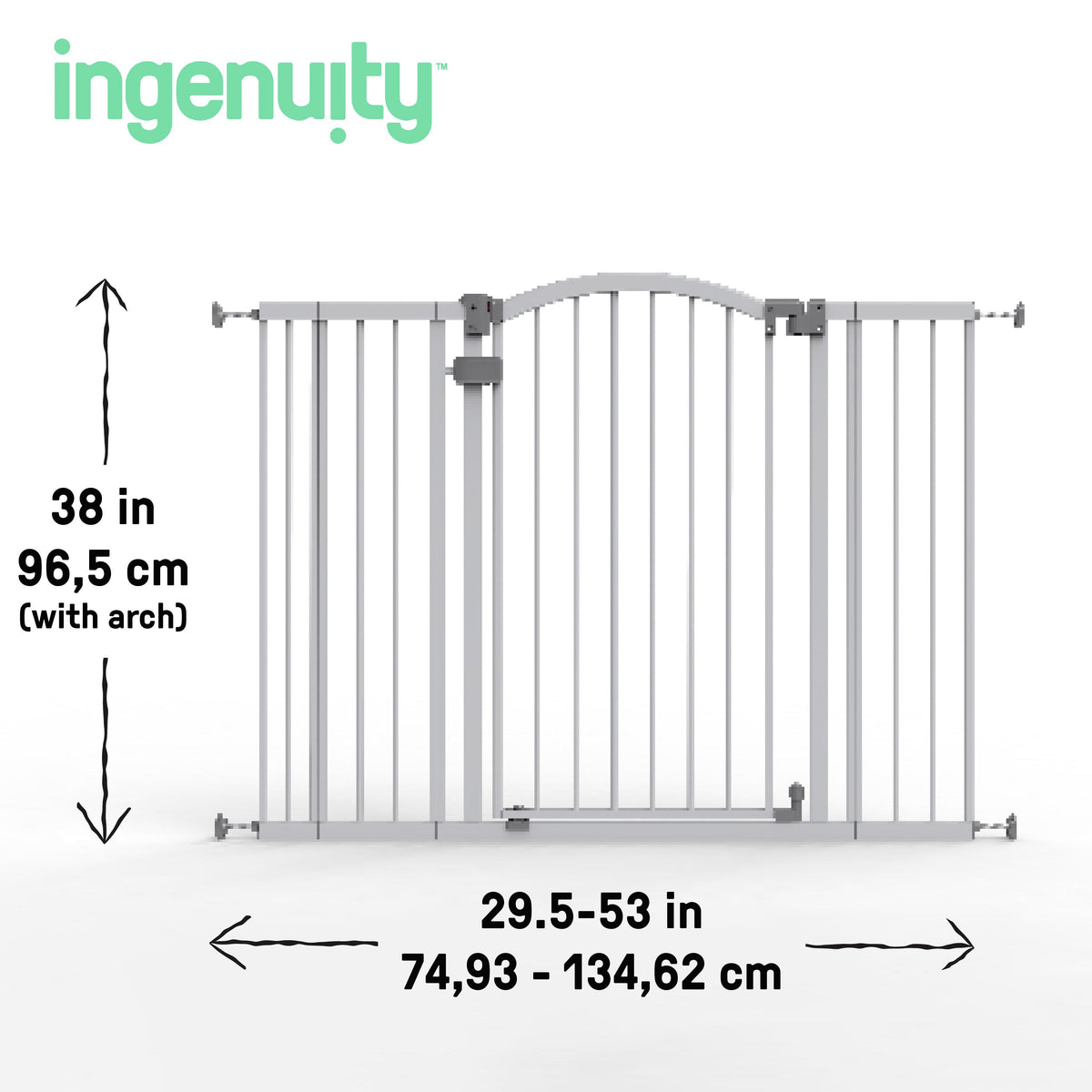 The Thruway 53W Series Pet and Baby Gate, Openings 29.5-53, 38 Tall - Gray