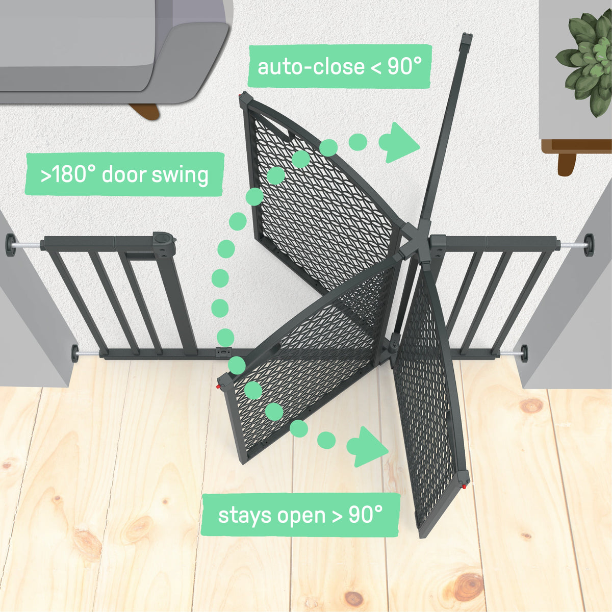 The Doorway 42W Series Pet and Baby Gate, Openings 28-42 Wide, 30 Tall, Grey