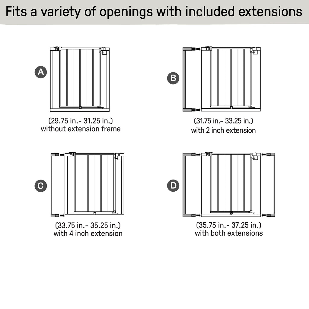 The Doorway 37W Series Pet and Baby Gate with Quad-Cam Lock, Openings from 30-37 Wide - White