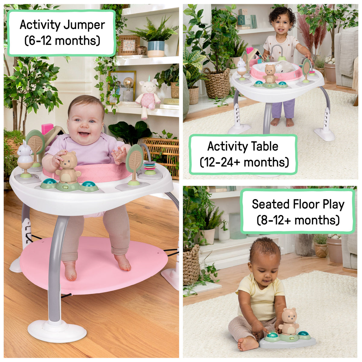 Ingenuity Spring & Sprout 2-in-1 Baby Activity Center Jumper and Table with Infant Toys - Ages 6 months +, First Forest