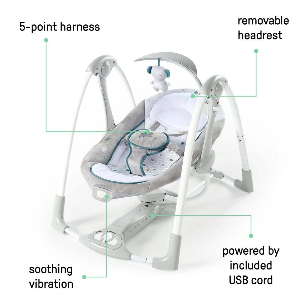 Ingenuity ConvertMe 2-in-1 Compact Portable Baby Swing 2 Infant Seat, Nash