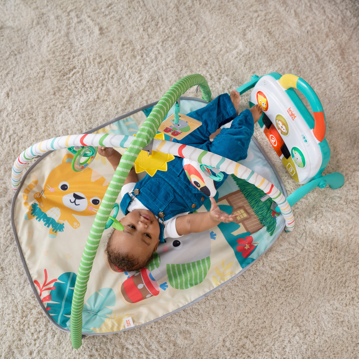 Bright Starts 4-in-1 Groovin Kicks Piano & Drum Baby Play Gym, Tropical Safari