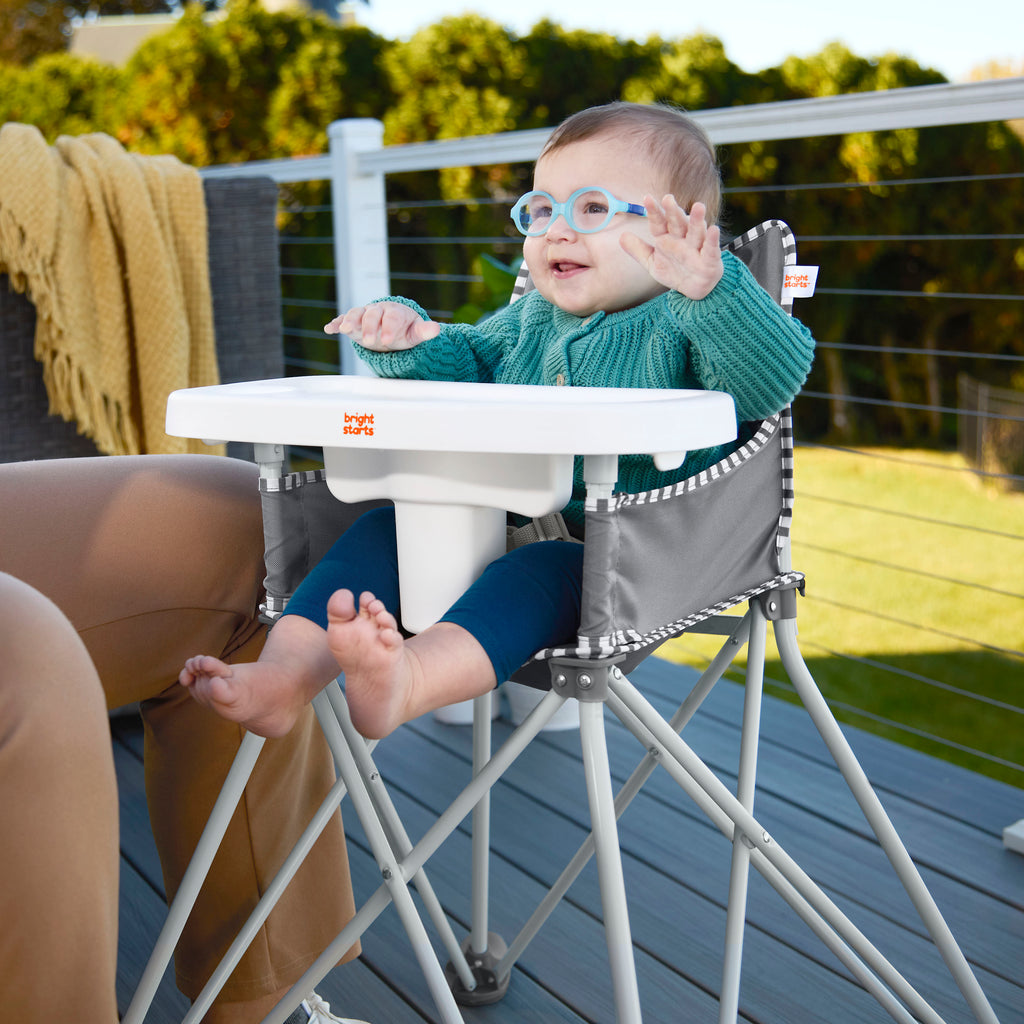 Bright Starts Pop 'N Dine Portable High Chair, Indoor/Outdoor, Grey