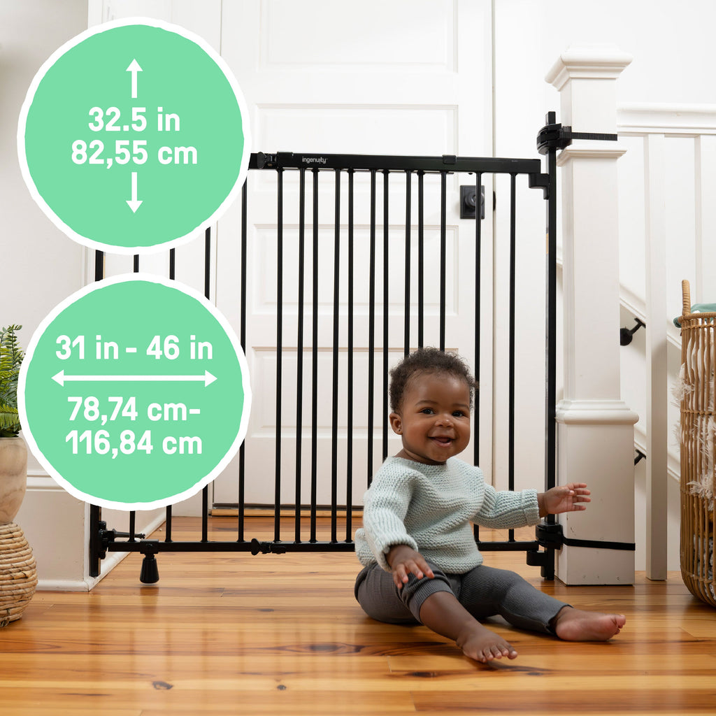 The Stairway+ 46W Series Pet and Baby Gate, Openings 31-46 Wide, 32.5 Tall - Black