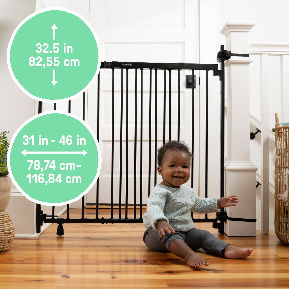 The Stairway+ 46W Series Pet and Baby Gate, Openings 31-46 Wide, 32.5 Tall - Black