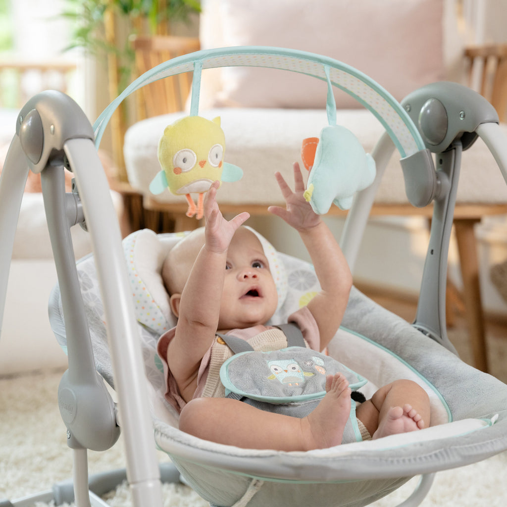 Ingenuity Swing 'n Go Portable 5-Speed Baby Swing with Nature Sounds - Hugs & Hoots
