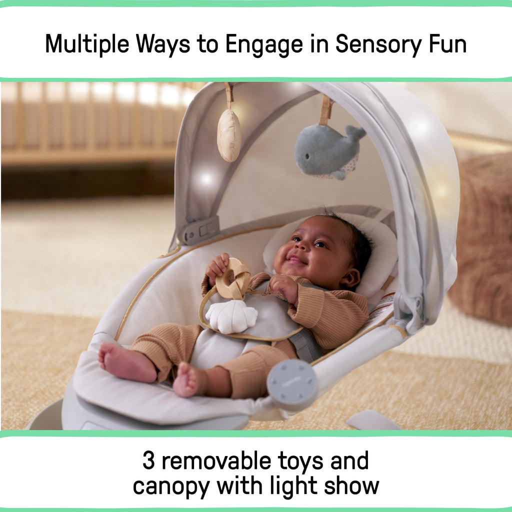 Ingenuity Inlighten Bounce & Sway Swing with Bluetooth & Canopy, 3-in-1 Seat, Ages 0+  Pebble Shore