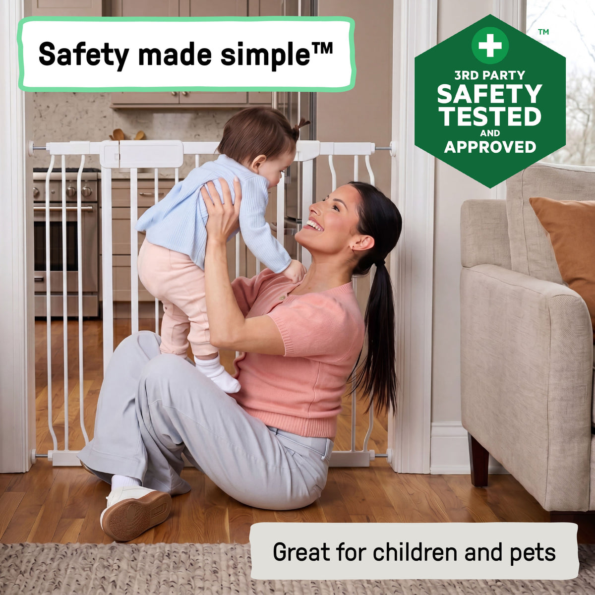 Ingenuity The Doorway Series Hands Free Open Gate for Babies and Pets - White