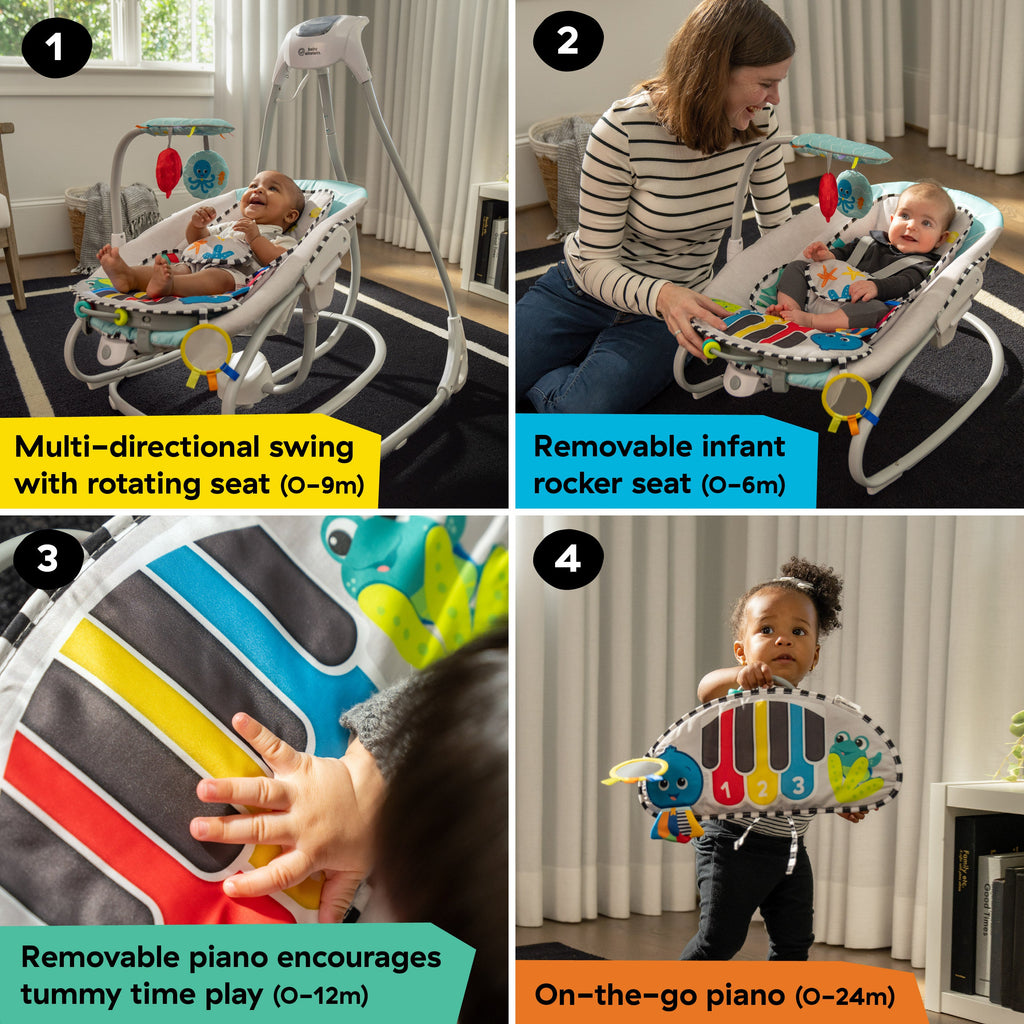 Baby Einstein Ocean Explorers Kick to It 4-in-1 Musical Swing & Rocker, with Piano Toy