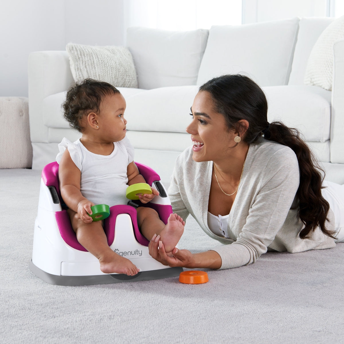 Ingenuity Baby Base 2-in-1 Booster Feeding and Floor Seat, Pink Flambe