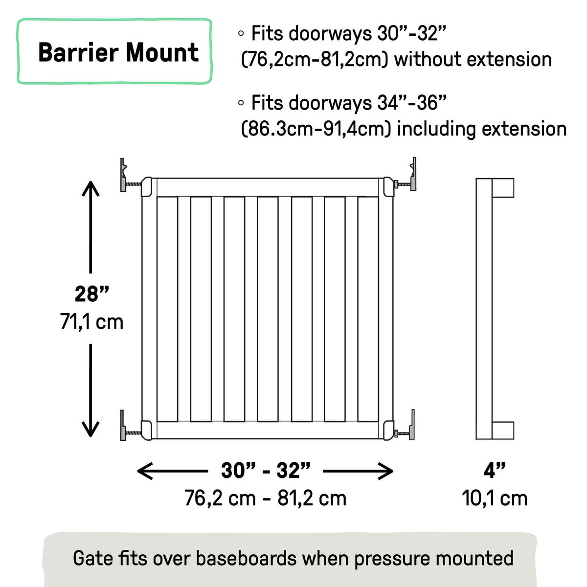 The Doorway 36S Series Custom Collection Pet and Baby Gate, Openings 30-36 Wide, 22 Tall - Natural Wood