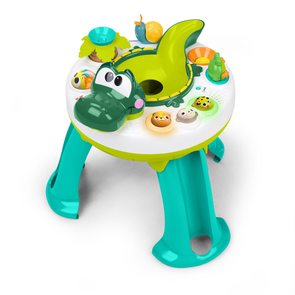 Bright Starts Giggly Gator Pop Activity Table, 45+ Sounds, Melodies & Lights, Spinning Ball Drop, Unisex, 6M+