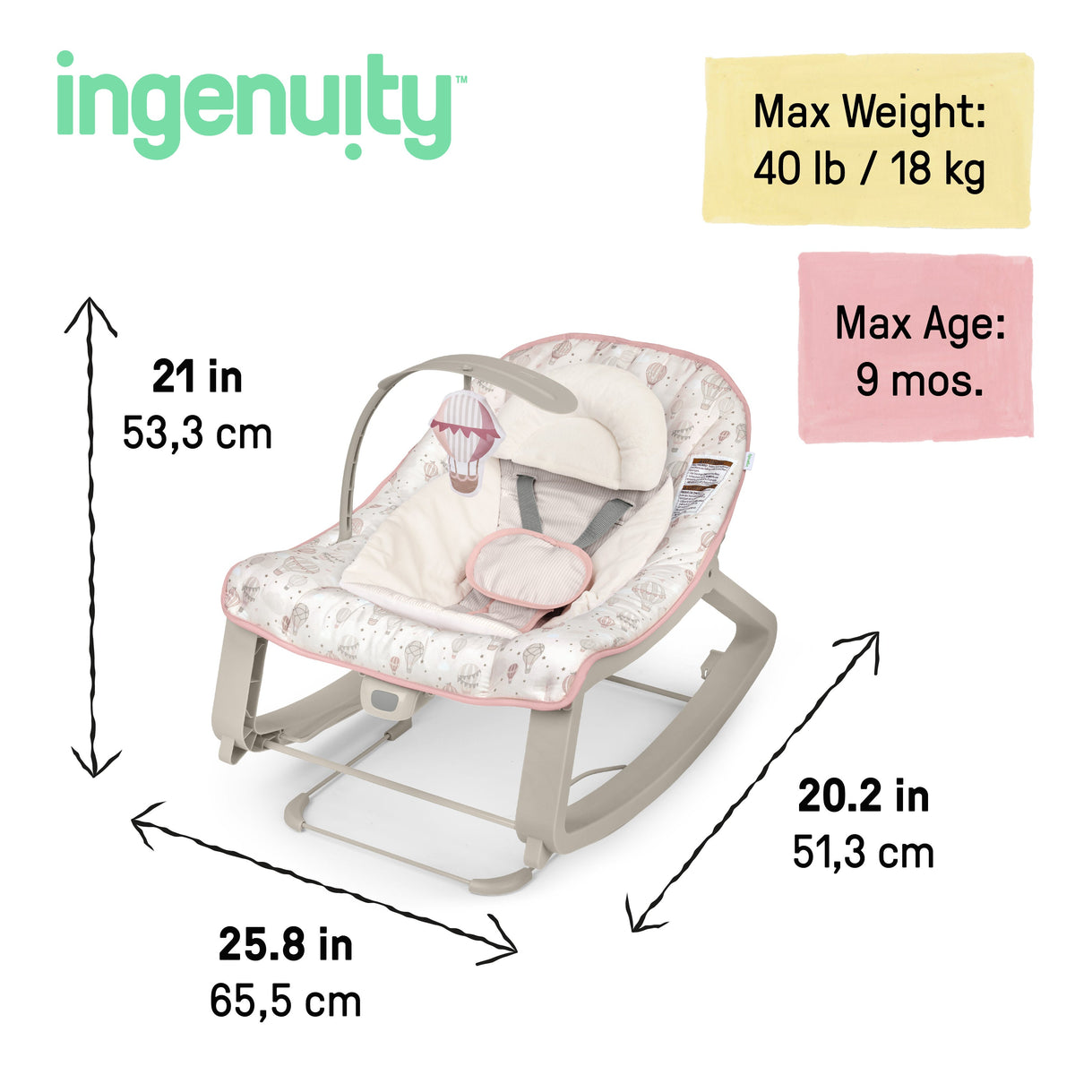 Ingenuity Keep Cozy 3-in-1 Vibrating Infant & Toddler Baby Bouncer and Rocker Chair, Skye