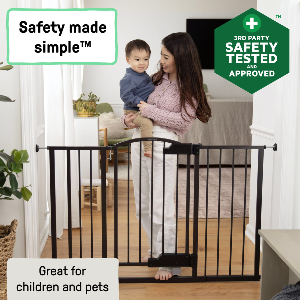 The Thruway 52W Series - Hands Free Open Pet and Baby Gate, Openings from 27.5 - 52 Wide  Espresso Metal