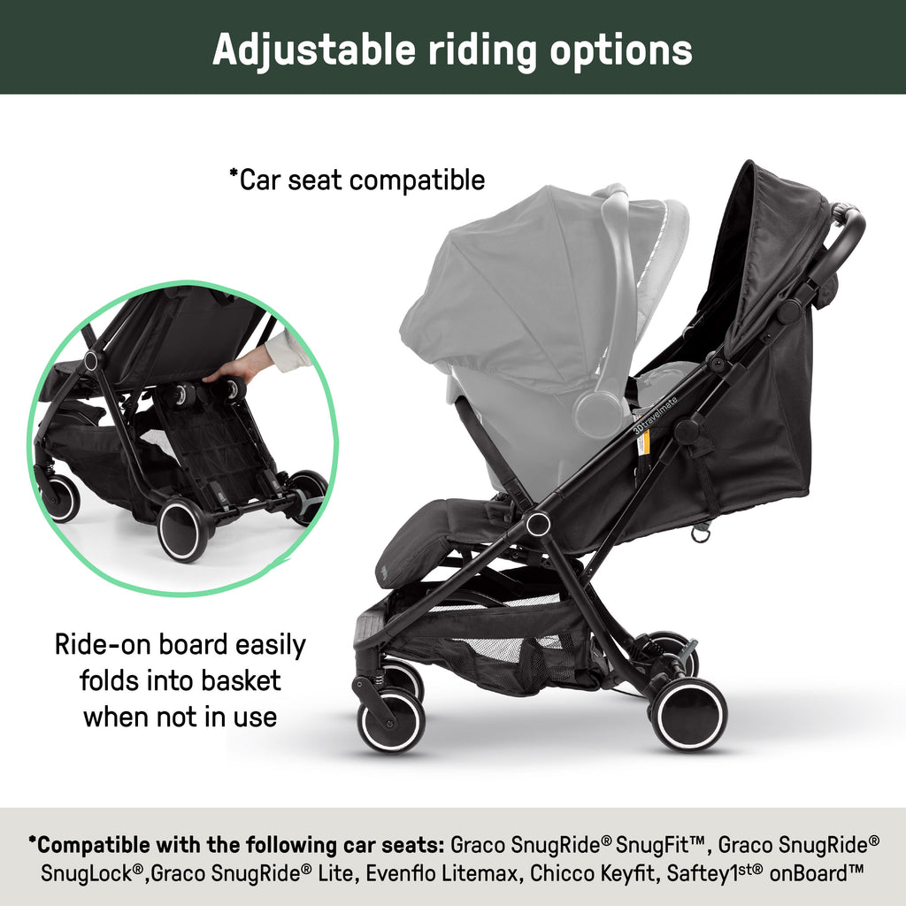 Ingenuity 3D Travelmate Pro Travel Stroller with Fold-Away Ride-On Board, Car Seat Compatible - Black