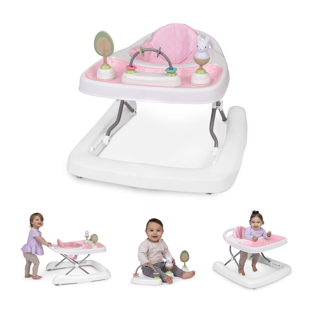 Ingenuity Step & Sprout 3-in-1 Foldable Baby Activity Walker with Removable Toys Ages 6 months +, First Forest - Pink