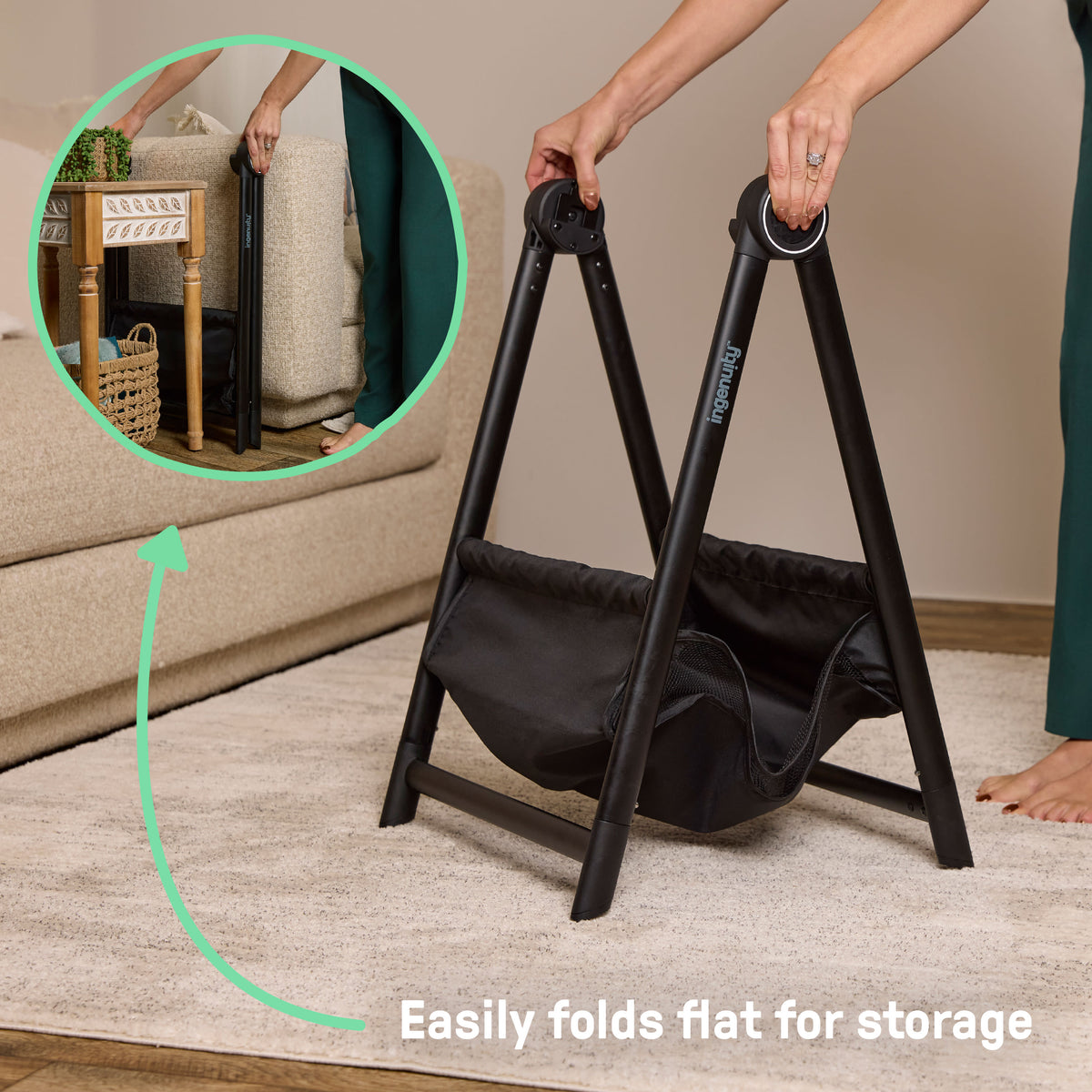 Ingenuity 3DSuite DualDock Carry Cot Stand  Folding Bassinet Stand with Storage Basket
