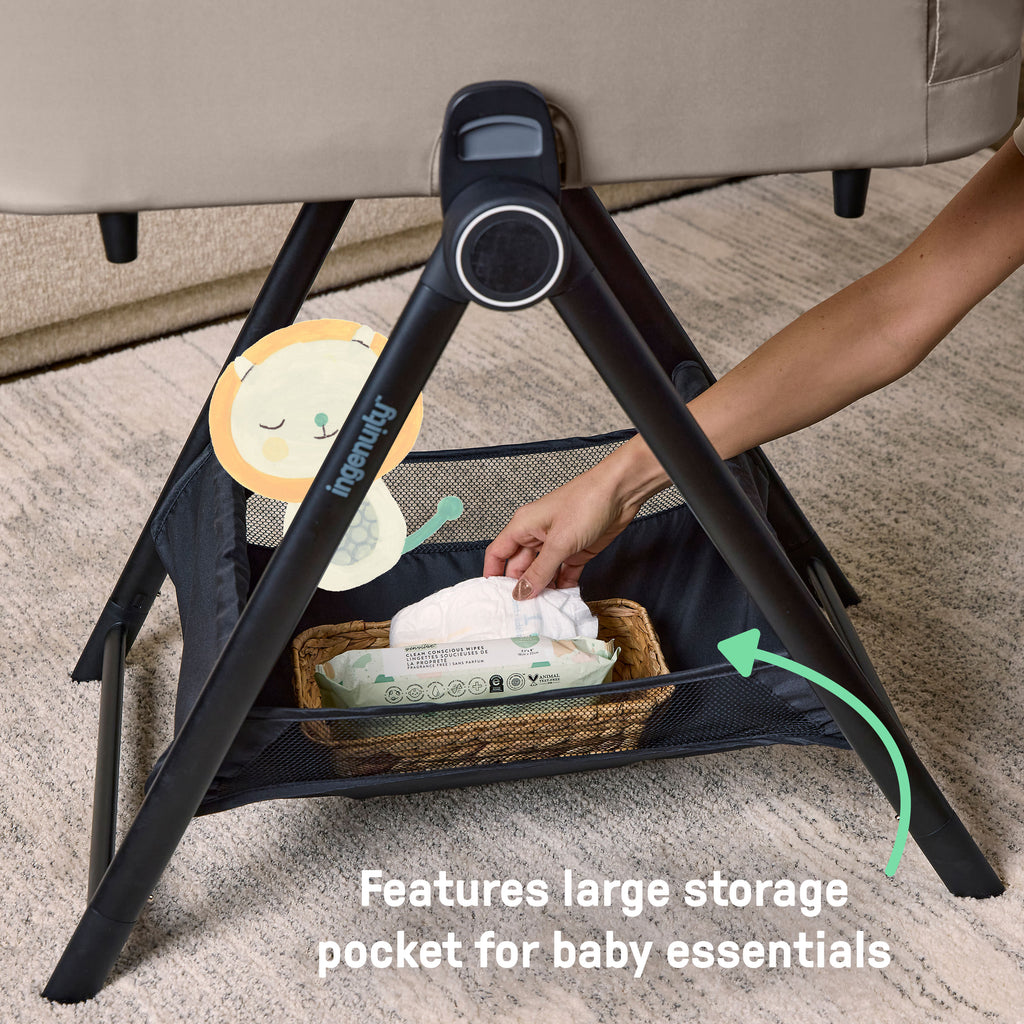 Ingenuity 3DSuite DualDock Carry Cot Stand  Folding Bassinet Stand with Storage Basket