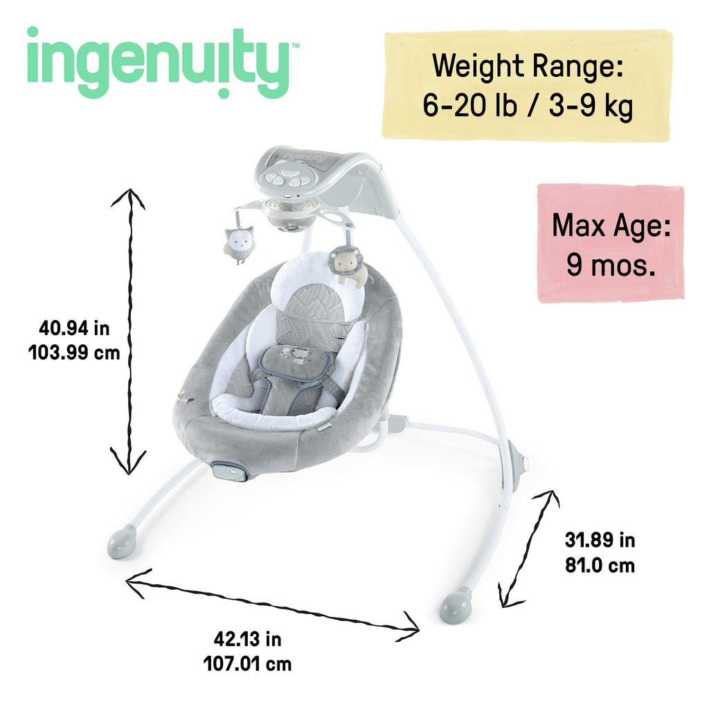 Ingenuity InLighten Baby Swing with Cool Mesh Fabric, Vibrations & Lights, Braden