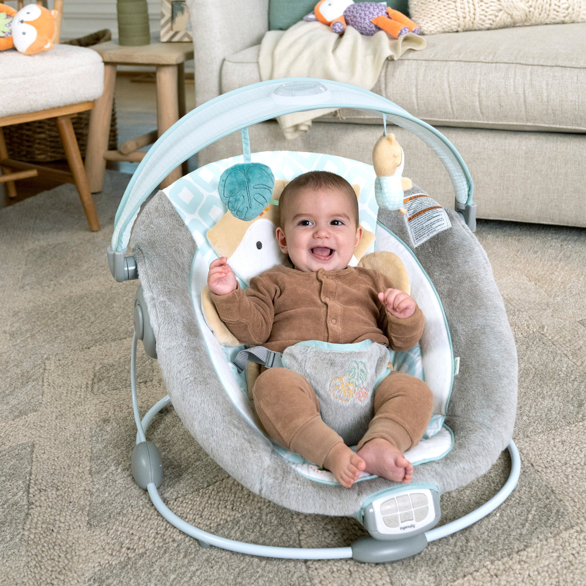 Ingenuity InLighten Baby Bouncer Seat with Light Up Toy Bar, Kitt