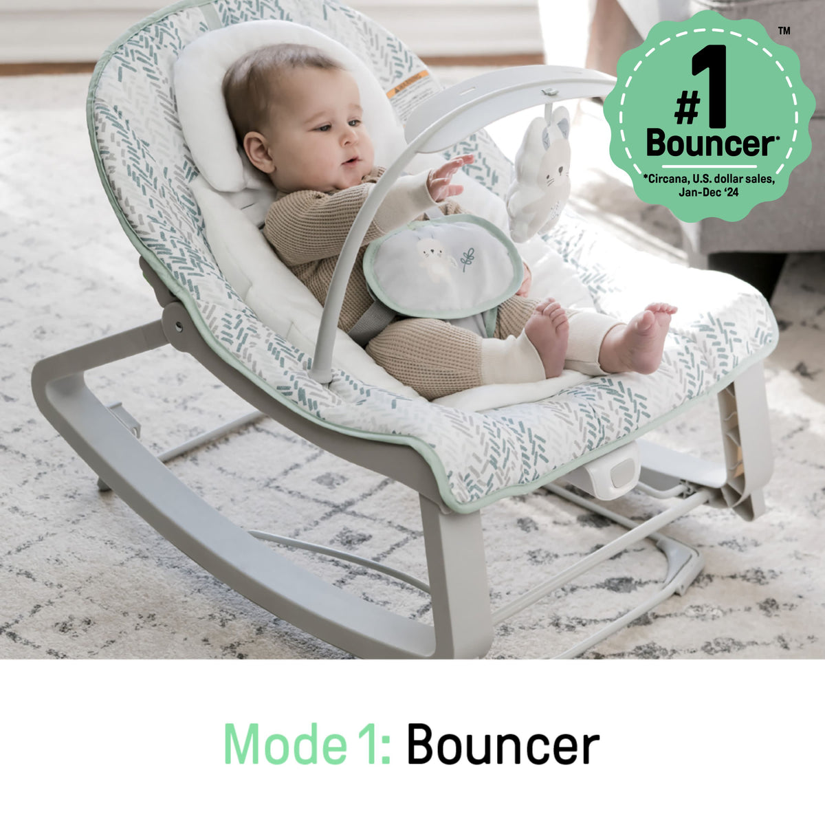 Ingenuity Keep Cozy 3-in-1 Grow with Me Baby Bouncer, Rocker & Toddler Seat, Spruce