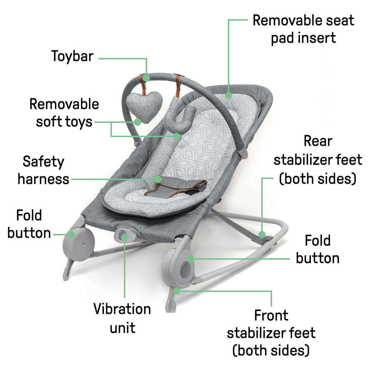 Summer by Ingenuity 2-in-1 Bouncer & Rocker- Gray