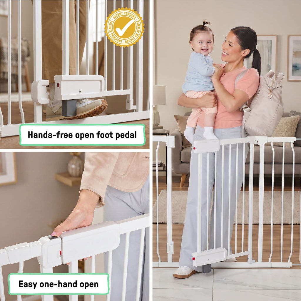 Ingenuity The Doorway Series Hands Free Open Gate for Babies and Pets - White