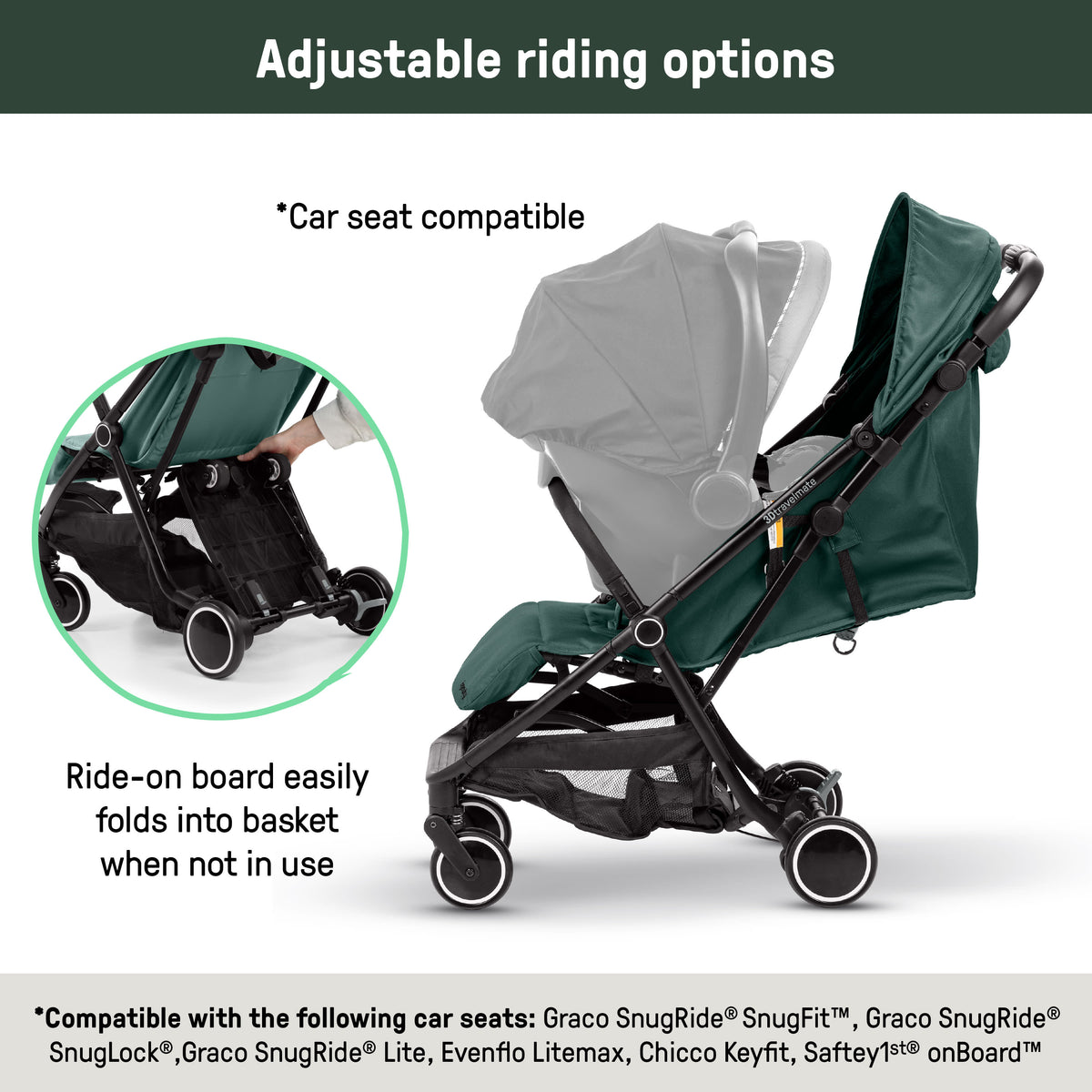 Ingenuity 3D Travelmate Pro Compact Travel Stroller with Ride-On Board, One-Hand Fold, Car Seat Compatible, Protective Canopy